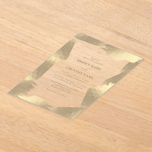 Invitations En Acrylique Transparent Faux Gold Foil Bordure Clair Mariage (Poser)