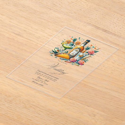Invitations En Acrylique Transparent mexicaine Fiesta Tequila & Tacos Maria (Poser)