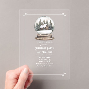 Invitations En Acrylique Transparent Rustique Boule à Neige Fête de Noël