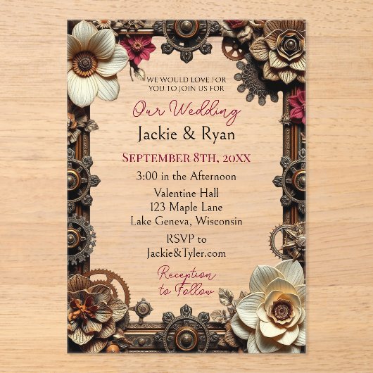 Invitations En Acrylique Transparent Steampunk Gothique Mariage à thème (Recto)