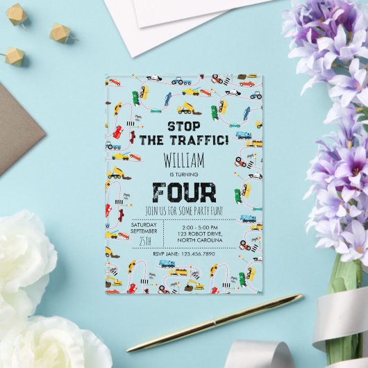 Invitations En Acrylique Transport Voitures Camions Arrêt Trafic Anniversai (Insitu (Mariage))