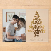 Invitations En Acrylique Trendy Faux Gold Family Photo Christmas Card (Recto)