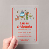 Invitations En Acrylique Trendy Hand Drawn Bold Red Whimsical Wedding (In situ (ordinateur de poche))
