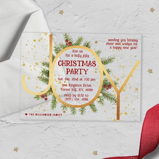 Invitations En Acrylique Trendy Joy Pine Boughs Wreath Christmas Party