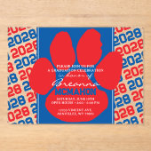 Invitations En Acrylique Trendy Red & Blue Graduation Pawprint Clear (Recto)