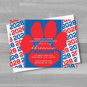 Invitations En Acrylique Trendy Red & Blue Graduation Pawprint Clear
