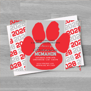 Invitations En Acrylique Trendy Red & Grey Graduation Pawprint Clear