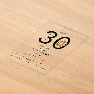 Invitations En Acrylique Trente sales Faisons la fête Bière Surprise Annive