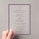 Invitations En Acrylique Trisha Purple Mariage moderne<br><div class="desc">Invitations de mariage modernes avec un design propre avec des polices serif et script.</div>