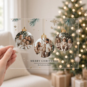 Invitations En Acrylique Trois boules de Noël à photo transparentes