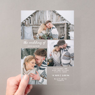 Invitations En Acrylique Trois photos et texte simple Mariage