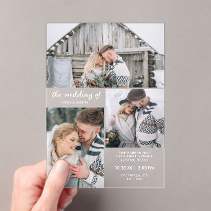 Invitations En Acrylique Trois photos et un texte simple   Mariage