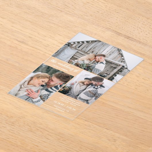 Invitations En Acrylique Trois photos et un texte simple | Mariage (Poser)