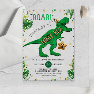 Invitations En Acrylique Trois-Rex Dinosaure 3e Anniversaire