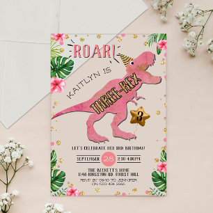 Invitations En Acrylique Trois-Rex Dinosaure 3e Anniversaire