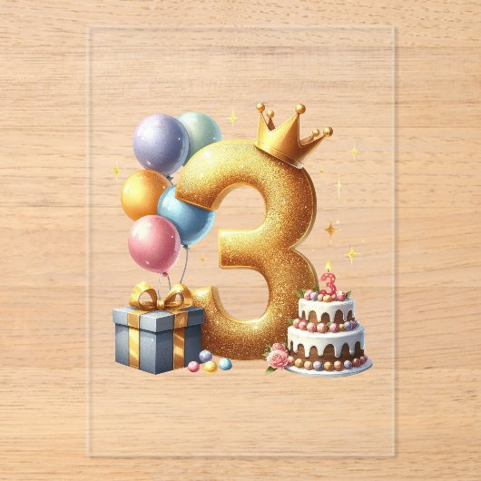 Invitations En Acrylique Troisième anniversaire doré (Recto)