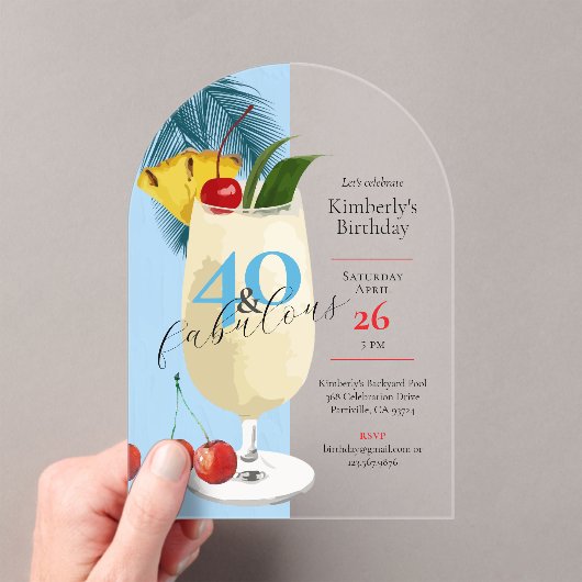 Invitations En Acrylique Tropical Blue Pina Colada fête du 40e anniversaire (In situ (ordinateur de poche))