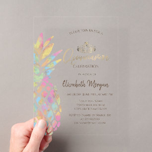 Invitations En Acrylique Tropical Coloré Ananas Été Quinceanera