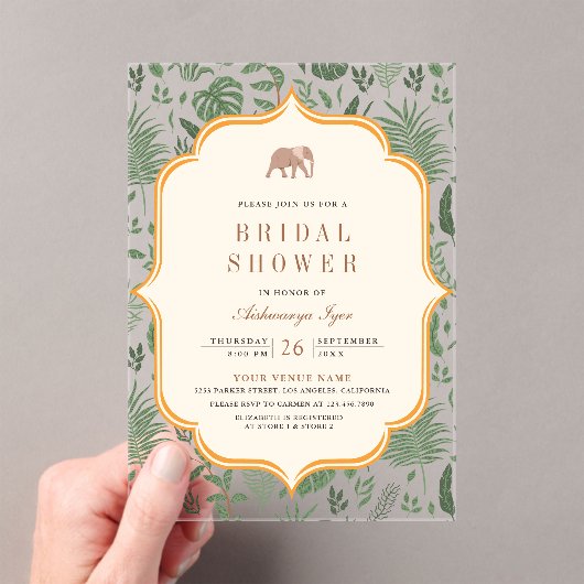 Invitations En Acrylique Tropical Forest Elephant Indian Bridal Shower (In situ (ordinateur de poche))