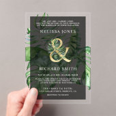 Invitations En Acrylique Tropical Gold Monstera Palm Black Wedding  (In situ (ordinateur de poche))