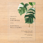 Invitations En Acrylique Tropical Greenery Leaves Modern Baby Shower (Recto)