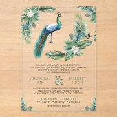 Invitations En Acrylique Tropical Indian Peacock Floral Wedding (Recto)
