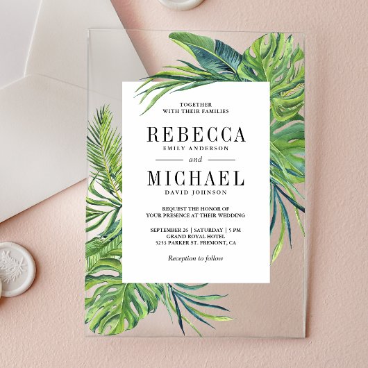 Invitations En Acrylique Tropical Monstera Palm Wedding