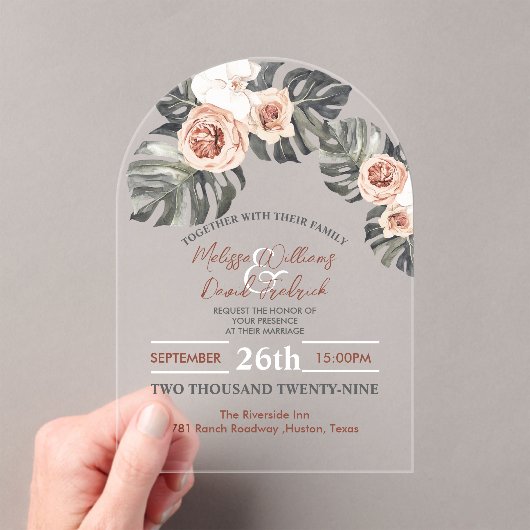 Invitations En Acrylique Tropical Palm Leaf Botanical Boho Chic Mariage (In situ (ordinateur de poche))