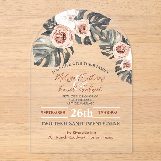 Invitations En Acrylique Tropical Palm Leaf Botanical Boho Chic Mariage (Recto)