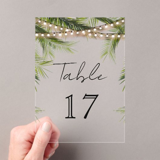Invitations En Acrylique Tropical String Light Wedding Acrylic Table Number (In situ (ordinateur de poche))