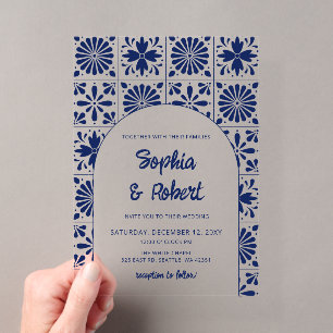 Invitations En Acrylique Tuiles Talavera Bleues Mexicaines Mariage