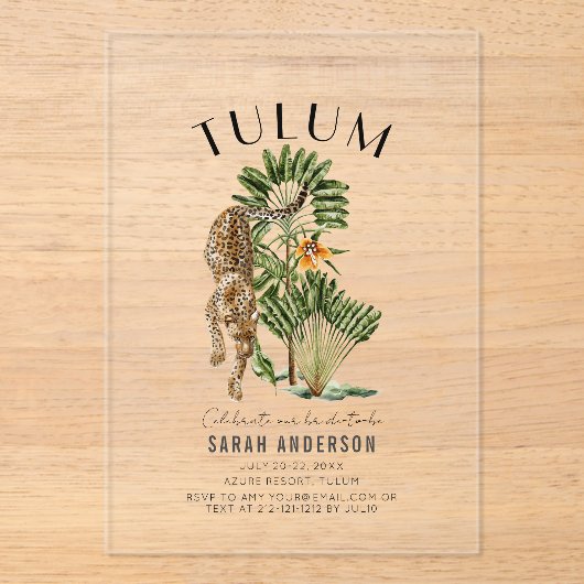 Invitations En Acrylique Tulum Leopard Bachelorette Week-end (Recto)
