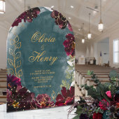 Invitations En Acrylique Turquoise Bordeaux Jewel Tone Gold Script Mariage