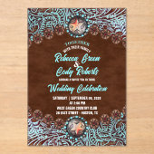 Invitations En Acrylique Turquoise Brown Cowboy Country Western mariage (Recto)