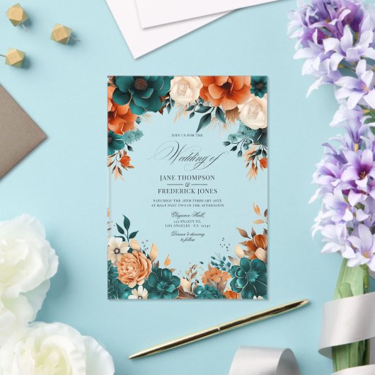 Invitations En Acrylique Turquoise, Burning Orange & Champagne Mariage Flor (Insitu (Mariage))