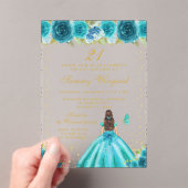 Invitations En Acrylique Turquoise Floral Brunette Hair Princesse Anniversa (In situ (ordinateur de poche))