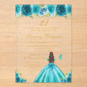 Invitations En Acrylique Turquoise Floral Brunette Hair Princesse Anniversa (Recto)