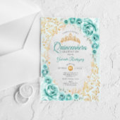 Invitations En Acrylique Turquoise Gold Floral Quinceanera