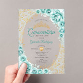 Invitations En Acrylique Turquoise Gold Floral Quinceanera (In situ (ordinateur de poche))