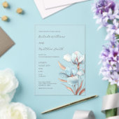 Invitations En Acrylique Turquoise Rose Gold Fleurs 3D Blanches (Insitu (Mariage))