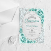Invitations En Acrylique Turquoise Silver Floral Quinceanera