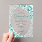 Invitations En Acrylique Turquoise Silver Floral Quinceanera (In situ (ordinateur de poche))