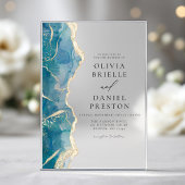 Invitations En Acrylique Turquoise Turquoise Blue Gold Agate Mariage élégan