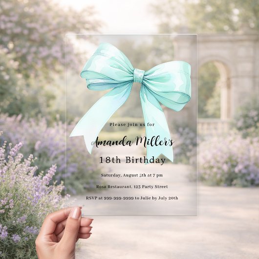Invitations En Acrylique Turquoise vert arc élégant clair anniversaire