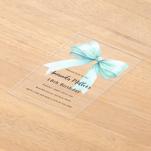 Invitations En Acrylique Turquoise vert arc élégant clair anniversaire (Poser)