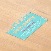 Invitations En Acrylique Turquoise Water Splashes Fille Anniversaire Pool P (Poser)