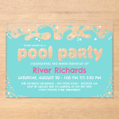Invitations En Acrylique Turquoise Water Splashes Fille Anniversaire Pool P (Recto)