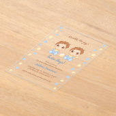 Invitations En Acrylique Twin Boys Baby shower transparent (Poser)