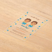 Invitations En Acrylique Twin Boys Baby shower Transparent 2 (Poser)