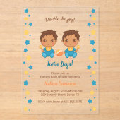Invitations En Acrylique Twin Boys Baby shower Transparent 2 (Recto)